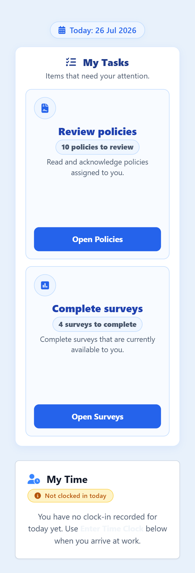 ÁitFoirne Employee Portal on a phone - fictional demonstration data